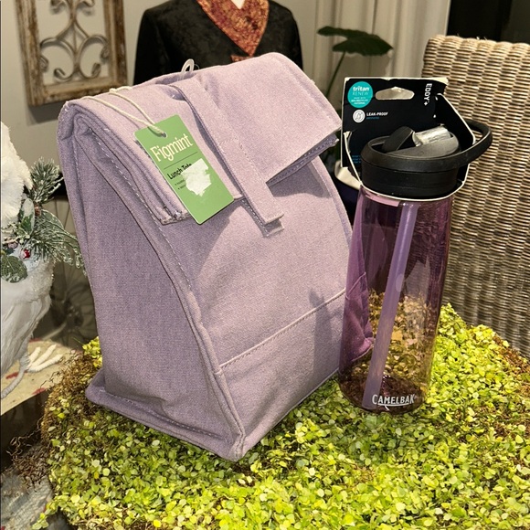 Figmint Lavender Canvas Insulated Lunch Tote & CamelBak Violet Water Bottle NWT - Picture 4 of 8